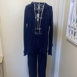 Fashion Nova Navy Pleated Two-Piece Pantsuit Set